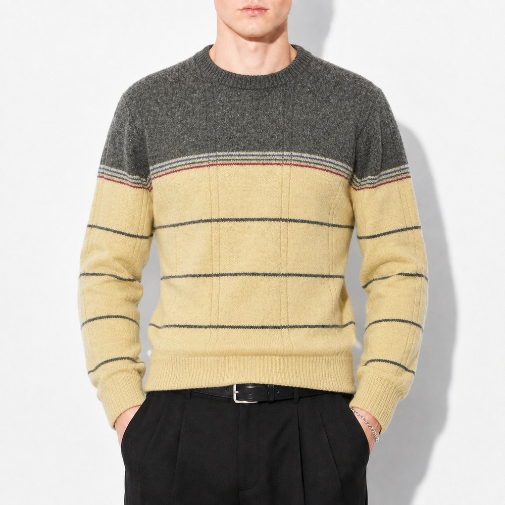 70s Vintage Striped Mod Sweater Mens XL Gray Tan Jantzen Made in USA